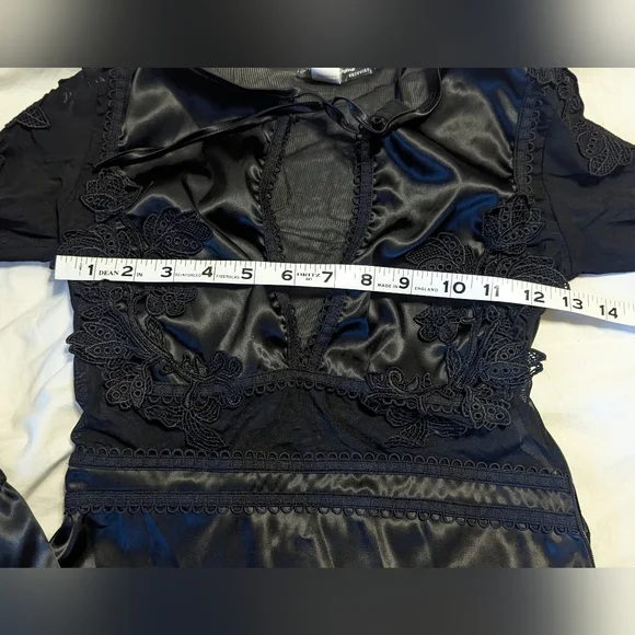 NWT For Love And Lemons Black Satin And Lace Bodysuit Sz Xs - Picture 11 of 13